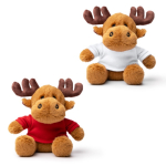Peluche di renna seduta in morbido poliestere con maglietta liscia color rosso vista dettaglio 4