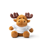 Peluche di renna seduta in morbido poliestere con maglietta liscia color bianco seconda vista