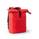 Zaino in poliestere eco con scomparto principale espandibile da 15'' color rosso prima vista d'uso