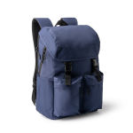 Zaino in poliestere riciclato con patta e fibbie 15” color blu mare prima vista d'uso