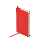 Taccuino A6 con copertina rigida in similpelle e penna a inchiostro blu, pagine a righe color rosso seconda vista d'uso