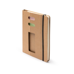 Blocco note in cartone riciclato con supporto per smartphone A5 e fogli a righe color naturale prima vista d'uso