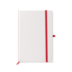 Blocco note in cartone A5 con portapenne e fogli a righe color rosso seconda vista