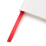 Blocco note in cartone A5 con portapenne e fogli a righe color rosso vista dettaglio 3