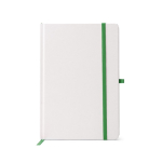 Blocco note in cartone A5 con portapenne e fogli a righe color verde seconda vista