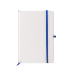 Blocco note in cartone A5 con portapenne e fogli a righe color blu reale seconda vista