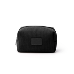 Necessaire in velluto a coste con patch in pelle sintetica e chiusura con zip color nero seconda vista