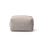 Necessaire in velluto a coste con patch in pelle sintetica e chiusura con zip color grigio seconda vista