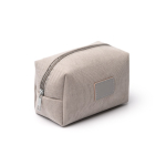 Necessaire in velluto a coste con patch in pelle sintetica e chiusura con zip color grigio prima vista d'uso