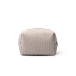 Necessaire in velluto a coste con patch in pelle sintetica e chiusura con zip color grigio vista dettaglio 2