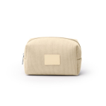 Necessaire in velluto a coste con patch in pelle sintetica e chiusura con zip color beige seconda vista