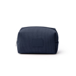 Necessaire in velluto a coste con patch in pelle sintetica e chiusura con zip color blu mare seconda vista