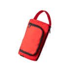 Necessaire in poliestere riciclato con apertura superiore e manico color rosso vista dettaglio 3