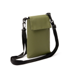 Borsa a tracolla in pelle sintetica con fodera interna e chiusura in velcro color verde scuro prima vista d'uso