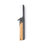 Coltello pieghevole con blocco di sicurezza e clip in acciaio inox nero opaco color naturale vista dettaglio 1