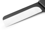 Coltello pieghevole con blocco di sicurezza e clip in acciaio inox nero opaco color naturale vista dettaglio 2