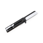 Coltello pieghevole con blocco di sicurezza e clip in acciaio inox nero opaco color naturale vista dettaglio 5