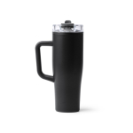 Tazza termica in acciaio inox e plastica con cannuccia 830ml color nero seconda vista
