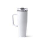 Tazza termica in acciaio inox e plastica con cannuccia 830ml color bianco seconda vista
