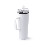 Tazza termica in acciaio inox e plastica con cannuccia 830ml color bianco prima vista d'uso