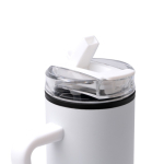 Tazza termica in acciaio inox e plastica con cannuccia 830ml color bianco vista dettaglio 1