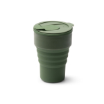 Bicchiere pieghevole in silicone con finitura opaca e anello rimovibile 400ml color verde scuro prima vista d'uso