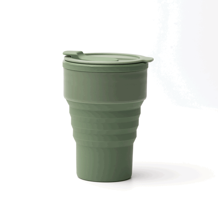 Bicchiere pieghevole in silicone con finitura opaca e anello rimovibile 400ml color verde scuro