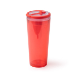 Bicchiere traslucido con cannuccia, manico pieghevole e sistema antigoccia 670ml color rosso vista dettaglio 4