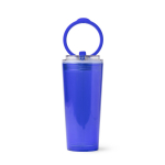 Bicchiere traslucido con cannuccia, manico pieghevole e sistema antigoccia 670ml color blu reale seconda vista