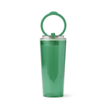 Bicchiere traslucido con cannuccia, manico pieghevole e sistema antigoccia 670ml color verde scuro seconda vista