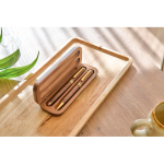 Set da scrittura in legno e ottone con astuccio in legno e inchiostro blu