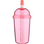 Bicchiere in RPET con coperchio a vite e cannuccia con tappo in silicone 500ml color rosa prima vista