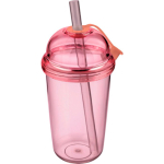 Bicchiere in RPET con coperchio a vite e cannuccia con tappo in silicone 500ml color rosa seconda vista