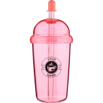 Bicchiere in RPET con coperchio a vite e cannuccia con tappo in silicone 500ml color rosa terza vista