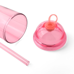 Bicchiere in RPET con coperchio a vite e cannuccia con tappo in silicone 500ml color rosa quarta vista