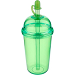 Bicchiere in RPET con coperchio a vite e cannuccia con tappo in silicone 500ml color verde chiaro prima vista