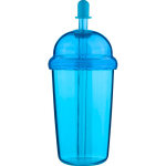 Bicchiere in RPET con coperchio a vite e cannuccia con tappo in silicone 500ml color azzurro prima vista