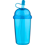 Bicchiere in RPET con coperchio a vite e cannuccia con tappo in silicone 500ml color azzurro terza vista