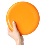 Frisbee pieno in plastica riciclata con diametro di 21 cm color arancione terza vista