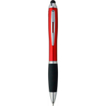 Penna a sfera in plastica riciclata con puntatore touch e inchiostro nero color rosso seconda vista