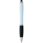 Penna a sfera in plastica riciclata con puntatore touch e inchiostro nero color bianco terza vista
