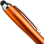 Penna a sfera in plastica riciclata con puntatore touch e inchiostro nero color arancione prima vista