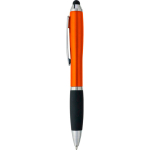Penna a sfera in plastica riciclata con puntatore touch e inchiostro nero color arancione seconda vista