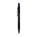 Penna a sfera in alluminio riciclato con rivestimento in gomma e inchiostro blu color blu terza vista