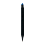 Penna a sfera in alluminio riciclato con rivestimento in gomma e inchiostro blu color blu quarta vista