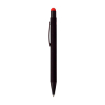 Penna a sfera in alluminio riciclato con rivestimento in gomma e inchiostro blu color rosso prima vista