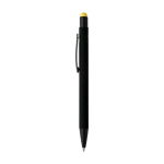 Penna a sfera in alluminio riciclato con rivestimento in gomma e inchiostro blu color giallo prima vista