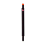 Penna a sfera in alluminio riciclato con rivestimento in gomma e inchiostro blu color arancione terza vista