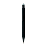 Penna a sfera in alluminio riciclato con rivestimento in gomma e inchiostro blu color argento terza vista