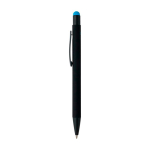 Penna a sfera in alluminio riciclato con rivestimento in gomma e inchiostro blu color azzurro prima vista